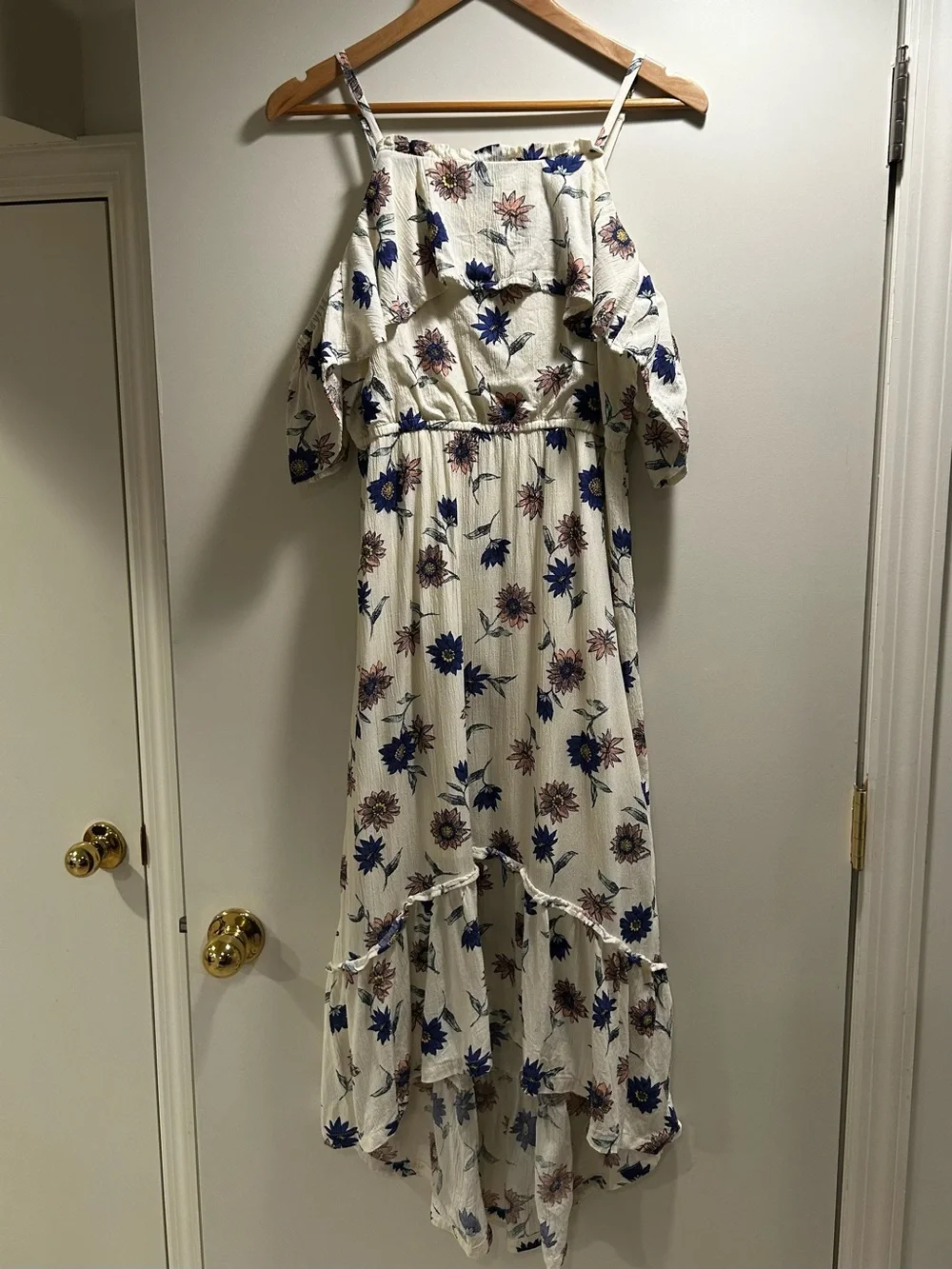 Old Navy Cream Floral Cold-Shoulder Sundress with Navy and Pink Flowers